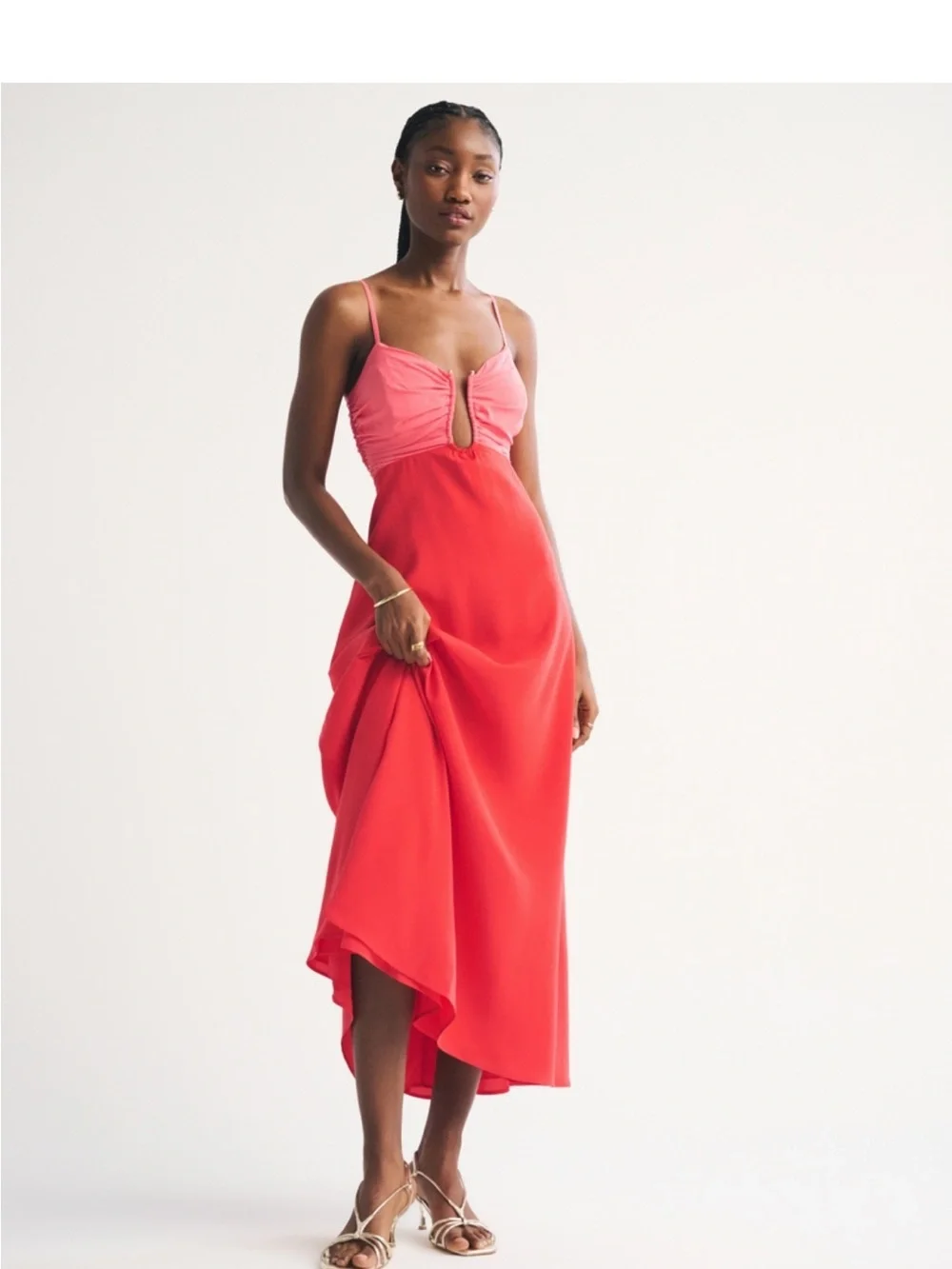 Abercrombie & Fitch Two-Tone Pink and Red Midi Dress - Picture 1 of 3